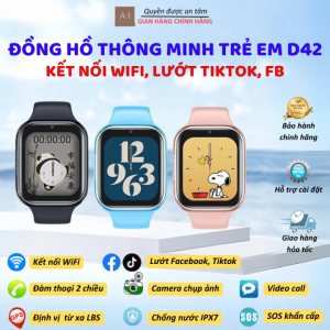 Đồng Hồ Thông Minh Định Vị Trẻ Em D42 Gọi Video Định Vị GPS Kết Nối WiFi Lướt tiktok Facebook Có Rung Gửi Tin Nhắn