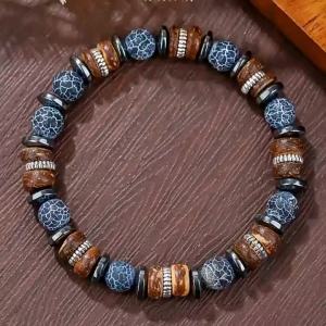 New product  s best-selling black gallstone wood chip weathered bead bracelet mens elastic bracelet jewelry wholesale temu Wholesale