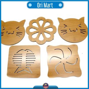 Wood Cup Mat High temperature silicone insulation placemat Coaster Teak Cute Kitchen non-slip anti-scalding dish mat coaster table thickening pot pad