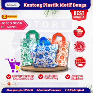 Kantong Plastik Olshop Motif Bunga 30x32 Cm - 50 Pcs