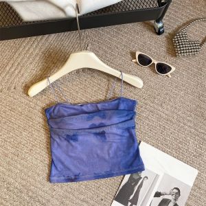 LOUISIS Gauze Butterfly Vest Tops Sweet Tie-dye Camisole with Pads Elegant Slim Crop Tops Streetwear