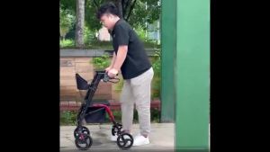 Elderly Rollator Walker with Seat - Foldable Hand-Push Mobility Aid Wheelchair for Recovery & Daily