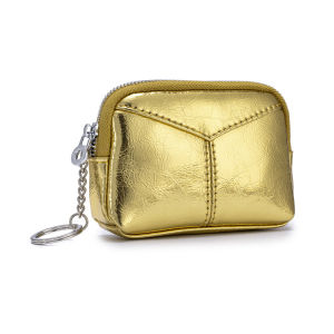 Burst Crack Genuine Leather Ladies Clutch Simple Coin Purse Small with Key Ring