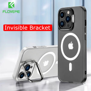 FLOVEME Magnetic Phone Case For iPhone 13 12 Pro Max Metal Stand Lens Protection Invisible Bracket Wireless Charging Back Cover For iphone 13 12