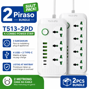 Universal Power Strip Surge Protection Multiple Outlets Laptop Tablet Phone 4 USB + 2 Type-C 2500W High Power 4 Outlets T514-2PD