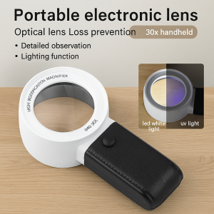 30x Handheld Portable Magnifying Glass LED White Lights Double Lens Design Portable HD Antique Ticket Collectors Magnifier