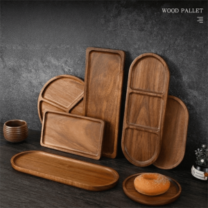 JURHOMIE Japanese Style Dessert Plate Solid Wood Heat Resistant Wooden Tray Plate Natural Tableware Dried Fruit Snack Plate Party Serving