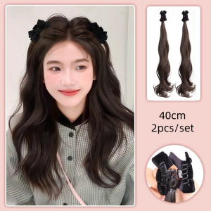 1Pair Small Claw Clip On Bow Braid Big wave ponytail Hair Extensions Heat Resistant Pony Tail Hair piece For Women Daily Party