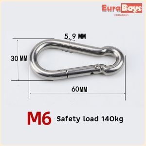 E.B. Snap Hook 304 Stainless Steel Carabiner metal Hook Spring Outdoors Sport Clip M5 M6