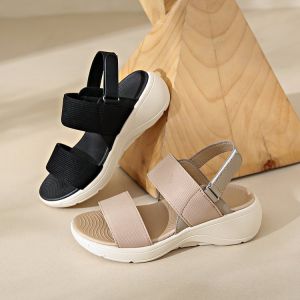 Lightweight and Wet High Heeled Sandals Womens Summer Versatile Traveling Casual Sandals Middle-aged Mom Sandals