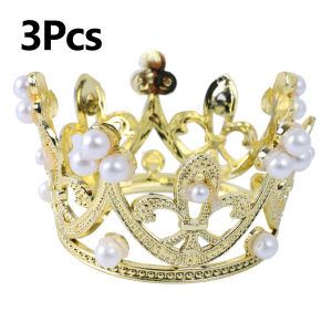 【Bella Room】 1/3/5Pcs Mini Pearl Crown Birthday Cake Decoration Gold Silver Pearl Crowns Tiara DIY Cake Baking Topper Birthday Party Supplies