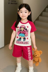 Setelan ROBLOX Anak Perempuan Bahan Katun Adem Ready Usia Anak 3 Bulan-10 Tahun Random Warna Pendek