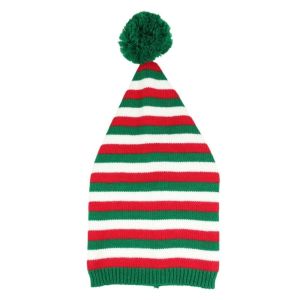 VICTORC Santa Claus Christmas Knitted Hat Merry Christmas Hat Green Red Striped Hat Leisure Woolen Hat Santa Beanie Hat Adult