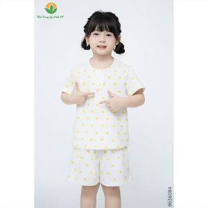 Bộ mặc nhà bé gái chất Cotton dệt kim quần đùi áo cộc tay họa tiết thời trang Việt Thắng - B63.5084