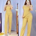 D&C Plain Basic Round Neck Top Continues Terno Pants Coords Set Trendy Women Casual. 