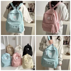 OEUVR Solid Color Backpack Waterproof Student Shoulder Bag Fashion Large Capacity Schoolbag Teenagers