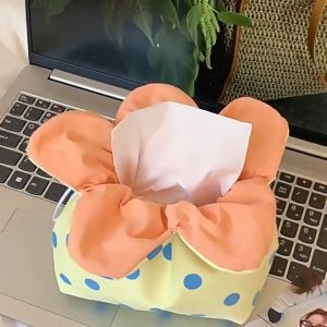 Mishilei Cute Cartoon Floral Drawstring Tissue Bag Reusable Cloth Tissue Box Cover For Bedroom Car Coffee Shop Table Decor