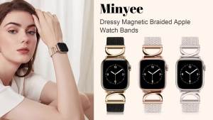 Minyee Magnetic Braided Band Compatible with Watch Bands 42/41/40/38/44/45/46/49mm Women Dressy Designer C-Shape Metal Elastic Stretchy Strap for iWatch Series 11 10 9 8 7 6 5 4 SE/Ultra 3 2 1