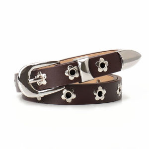 【 In Stock 】New No-punch Womens Belt Retro Plum Blossom Hole Design Belt Fashion and Versatile Thin Belt Tali Pinggang Wanita女款腰带