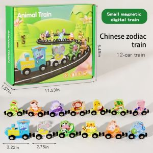 Đoàn tàu nam châm 12 con giáp chất liệu gỗ đồ chơi giáo dục phát triển tư duy