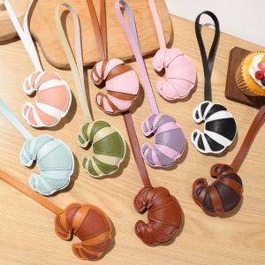 ISKYBOB Hanger Pu Leather Croissant Pendant Ox Horn Bread Shaped Bag Charm Cute Colorful Bag Decoration Bag Accessory