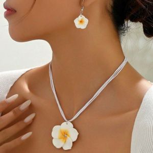 FUNG Bohemia Earrings Necklaces Set Pendant Egg Flower Flower Necklaces Earrings Elegant Collarbone Chain Bohemia Style Jewelry Ladies