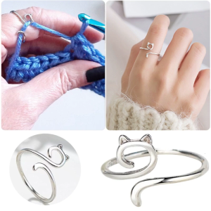 Cats Animals Open Ring Cute Cat Adjustable Rings for Women Crochet Tension Regulator Finger Ring Unique Decor