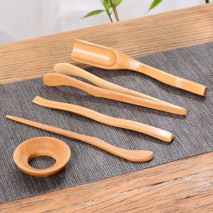 THTZI 5Pcs/set Tea Ceremony Strainer Bamboo Tong Tube Teaware Tea Utensils Teaspoons Tea Tweezer Clip