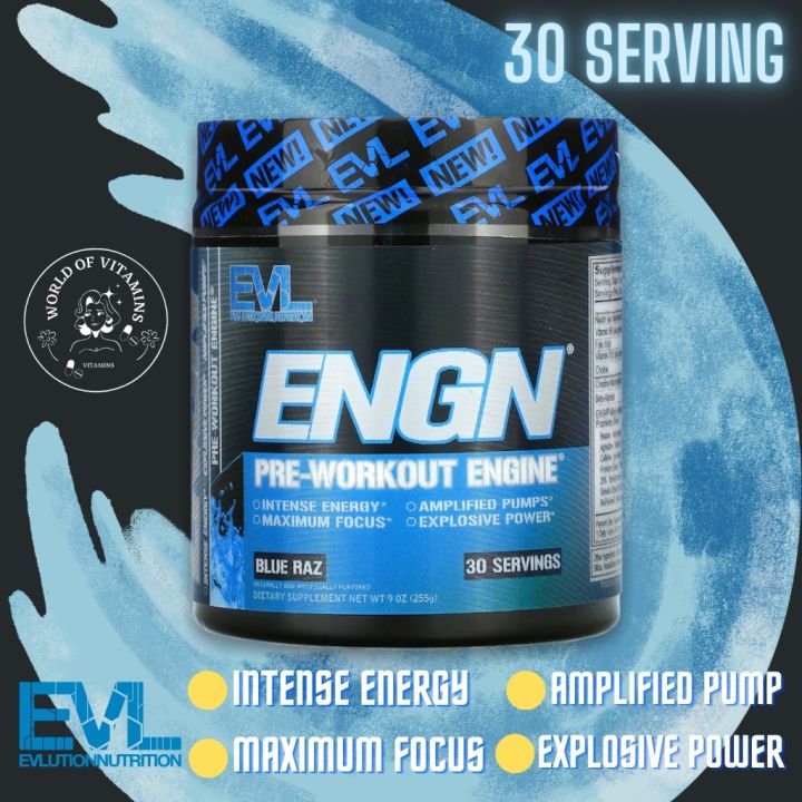 EVLution Nutrition ENGN Pre-workout Engine Blue Raz Flavor 9oz 255g ...