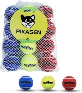 Dog Squeaky Tennis Balls forPlaying in 3 Sizes Premium Strong Dog & Puppy Balls for Training Play Exercise The Easiest Color for Dogs Red Yellow Blue (Small-12pack)