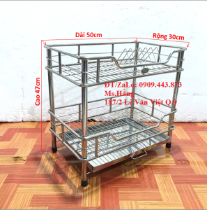 Kệ ống 2 tầng úp chén-úp dĩa INOX cao cấp SUS304 Có khay hứng nước - KO2T-45DKI3-tr3-
