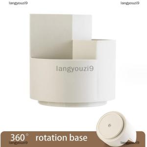 langyouzi9 เครื่องเขียนอเนกประสงค์สำหรับสำนักงานโต๊ะหมุนแบ่งส่วนสีขาวและเป็นชั้นๆอุปกรณ์ด้านความงาม