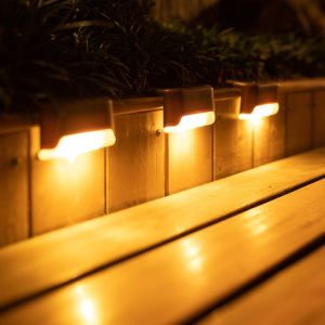 (ซื้อ 1 แถม 1)Led ไฟโซล่าเซลรั้ว Solar Light Outdoor Waterproof Automatic Sensor ไฟตกแต่งสวน ไฟสี Step Stair Lamp โคมไฟสนามหญ้า for Street Terrace Patio House ไฟประดับตกแต่ง