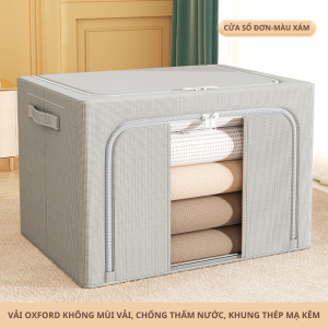 Hộp đựng quần áo chăn ga khung thép vải Oxford mặt đáy gỗ MDF nhiều size gấp gọn tiện lợi TD95