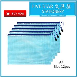 fivestar2u [12pcs] A4 Mesh Zipper File Bag Document Storage Zip Bag Organizer School Office Stationery