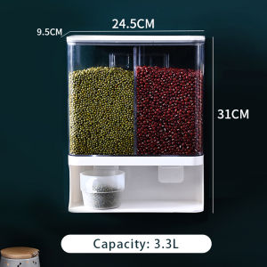 JustLiving 1/1.5/3L ถังเก็บข้าวติดผนังห้องครัวภาชนะบรรจุแป้งสามารถวัดได้ปิดผนึกข้าวกล่องเก็บสินค้ากล่องจ่ายอาหารแห้งเม็ดถังน้ำถังเก็บลูกปัดซักรีด