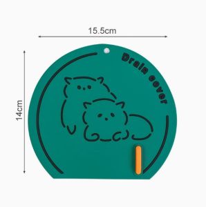 Cute Cat Floor Drain Cover with Handle Floor Drain Deodorant Mat Insect-Proof Deodorant Anti-Odor Toilet Kitchen