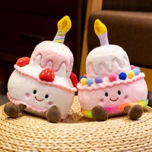 Cartoon Anime Kawaii Pink Rainbow Strawberry Cotton Candy Cake Plush Toy Cute Happy Birthday Cake Dolls Childrens Gift