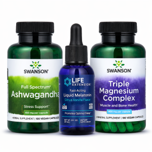 Premium Night Recovery Bundle for Adult Fast Acting Liquid Melatonin 3mg + Ashwagandha+ Magnesium Deep Sleep Anti-Stress