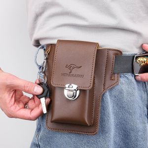 Men Cellphone Loop Holster Case Belt Waist Bag Props PU Leather Purse Phone Wallet Vintage Belt Mobile Phone Sheath