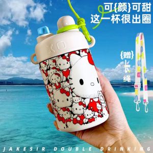 Christmas Gift Halloween Hot miniso 500Ml Sus 316 with Straw Double Drink Thermal Cup Kawaii Hello Kitty Cartoon Cute Portable Coffee Cup Student Kettle