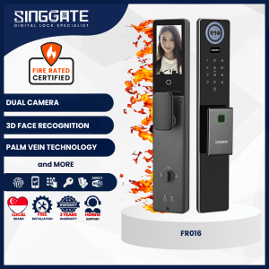 {Fire Rated Certified} Inclusive Installation -SINGGATE- <FR016> with 3D Face + Palm Vein Digital Door Lock (2 Years Warranty)