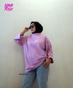 Oversize Basic Ninerisk Lilac kaos atasan wanita trending terbaru kaos ninerisk baju oversized korea kaos hijab kekinian terbaru 2022 viral t-shirt wanita simpel tangan 3/4 katun tebal baju selebgram kekinian