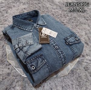 Kemeja Denim Pria Lengan Panjang Gaya Kasual - Bahan Cotton Linen - Ukuran M-4XL