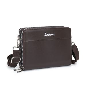 F&S BAG#1161 ADJUSTABLE STRAP 2ZIPPER SLING SHOULDER BAG FOR MEN -- PU  LETAHER CROSSBODY BAG WITH ZIPPER CLOSURE