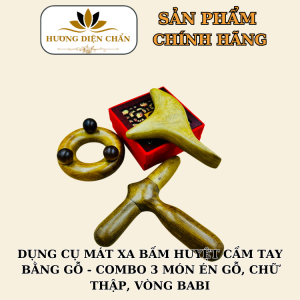 Dụng cụ mát xa bấm huyệt cầm tay bằng gỗ - combo 3 món én gỗ chữ thập vòng babi