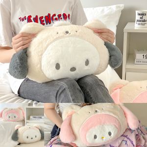 Sanrio My Melody Kuromi Pochacco Turn Into White Bear Plush Toy Hangyodon Hello Kitty Stuffed Anime Pillow Back Cushion Kid Gift