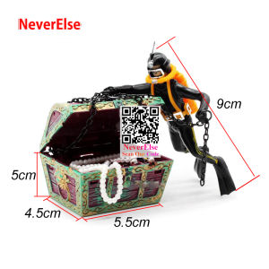 Interesting Aquarium Ornaments Decoration Pneumatic Treasure Box Fishtank Waterscape Resin Ornament Artificial Air drive Frogman Hunter Simulated Diver Floating Aquarium Ornaments Air Pump Connecting Aquarium Accessories Fishtank Landscaping