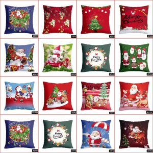 Christmas Throw Pillow Case for Sofa 18X18in Merry Xmas Design Pillowcase Cover with Zipper Home Decor Cushion Cover 1PC
