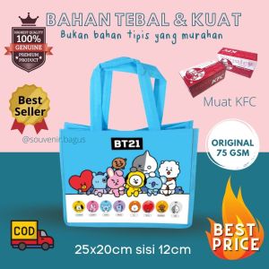 Tas Ultah BT21 Souvenir BT21 Tas Souvenir Ulang Tahun Anak BT21 Tenteng Biru Muda KPOP BTS ( isi 10 pcs ) terlaris jakarta tangerang kudus asemka goody bag bt21 korea kpop